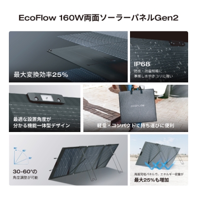 ポータブル電源 エコフロー EcoFlow 160W 両面ソーラーパネル Gen2